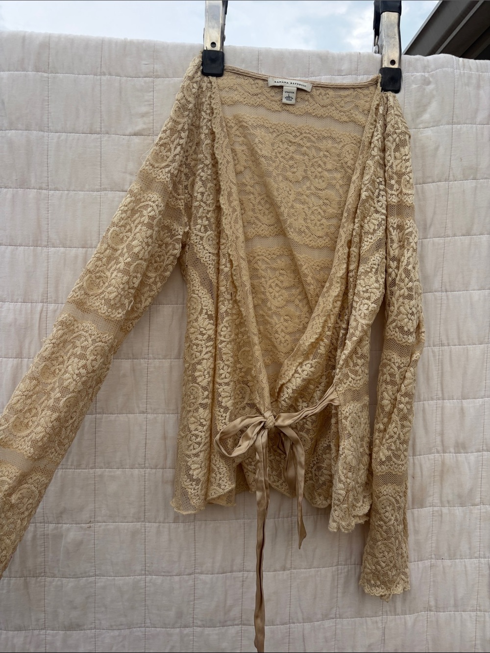 Banana Republic Beige Lace Tie-Front Wrap Blouse